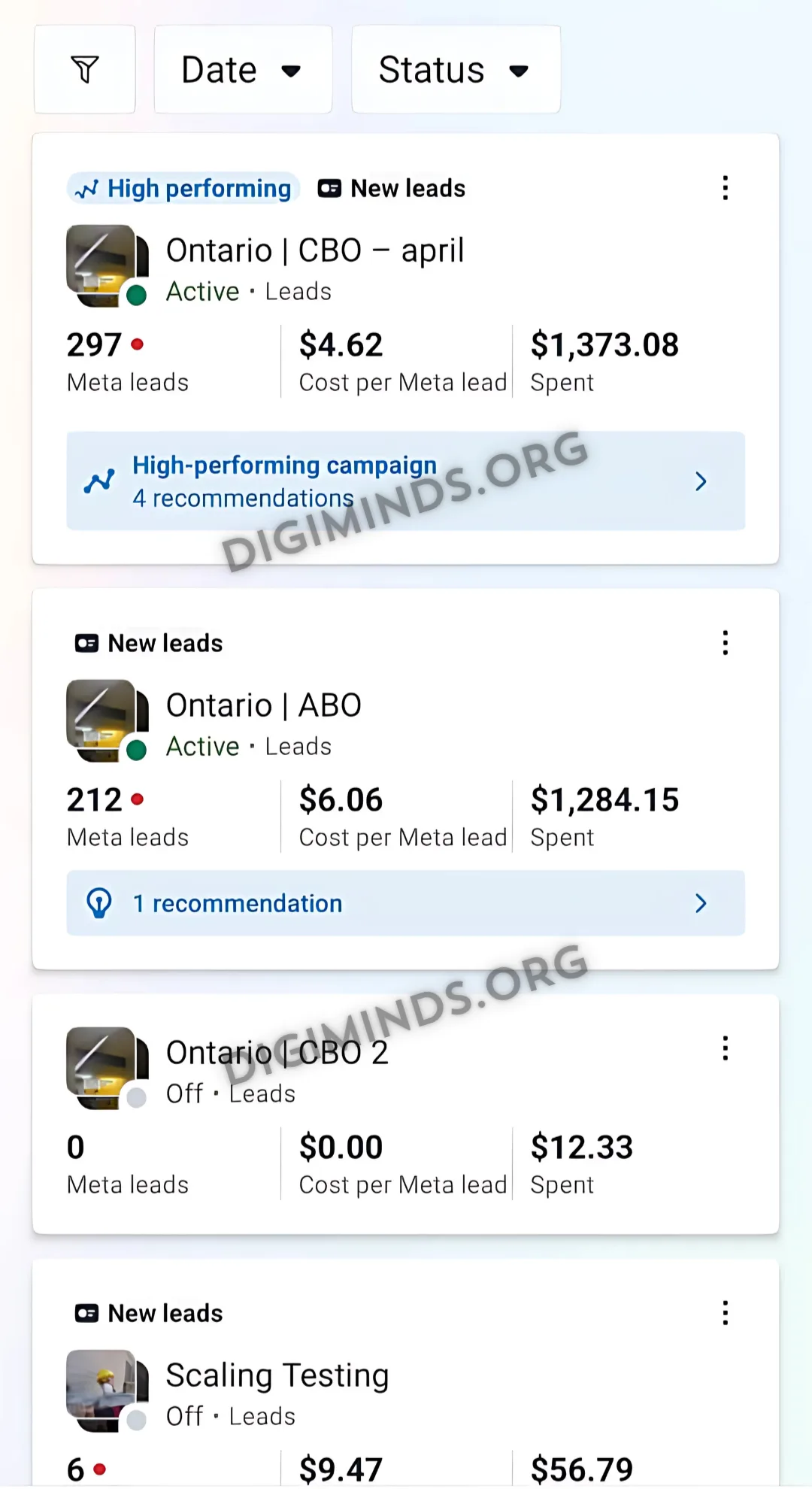 Meta Ads Manager creative split test showing winning ad variations and CPM benchmarks